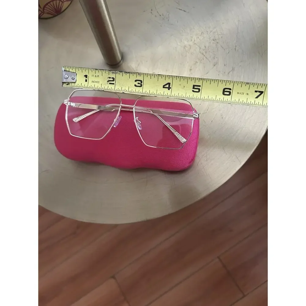 Gold Oversized Metal Frame Glases And Velvet Case Decorative Prescription